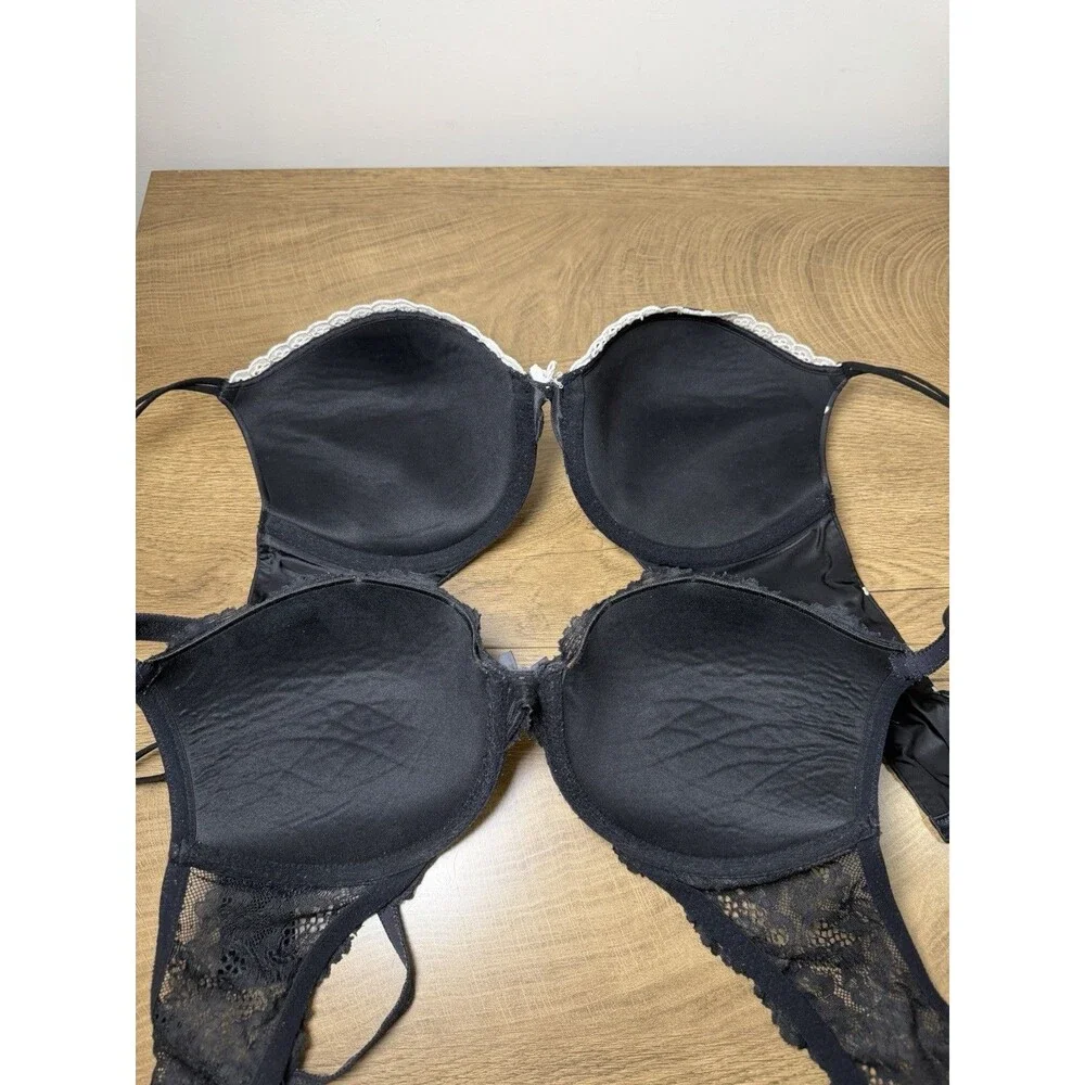 Victoria’s Secret 2 Pc Bra Lot 34D Black Polka Dot Push-up Underwired